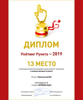 2019 Рейтинг рунета 13 место ПФО
