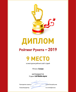 2019 Рейтинг рунета 9 место среди Web-студий
